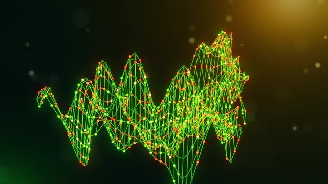Animated United Arab Emirates map reveal created from neural network nodes and flowing data connections with connected intelligence text on a glowing green yellow orange technology background.