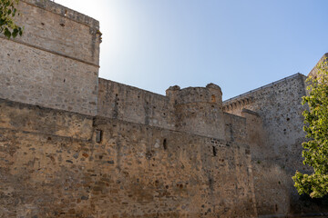 Naklejka premium Santiago Castle, a medieval fortress, showing its historic stone architecture in Sanlúcar de Barrameda