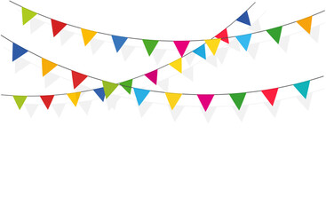 Obraz premium Set of carnival, flag garlands. Decorative colorful pennants for a holiday, birthday, fair and bright decoration. Festive background with hanging flags.