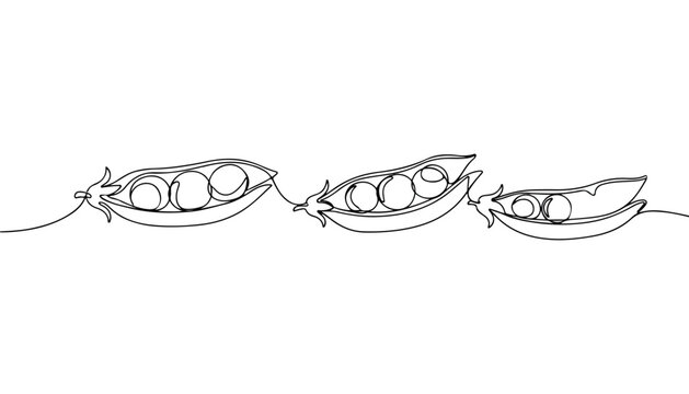 Continuous Simple black line art drawing set of Peas in a minimalist style on a white background.