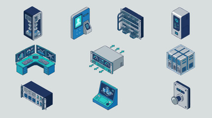 Fototapeta premium Isometric Technology Devices and Server Racks Collection.