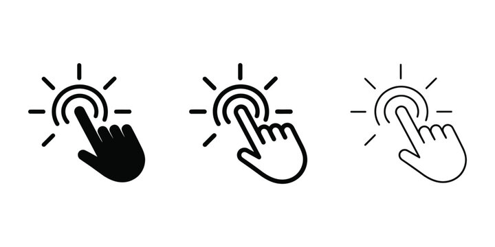 Click cursor icon silhouette vector, bold outline and line art design