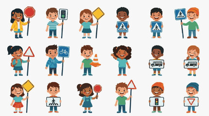 Fototapeta premium Children Holding Traffic and School Signs.