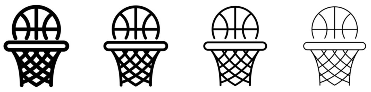 Set of basketball icons, symbols for sport, game, and equipment. Vector illustration