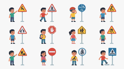 Fototapeta premium Children Interacting With Traffic Signs Illustration.