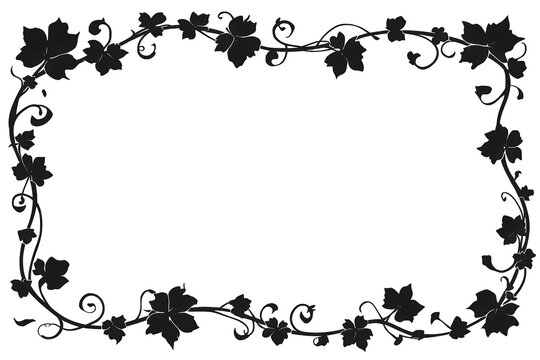 Grapevine border frame with swirling tendrils and leaves creating a decorative natural silhouette on transparent background