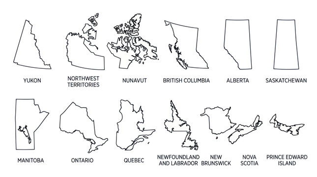 Canadian provinces and territories map outline set