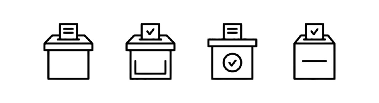 Ballot box icons illustrate the democratic voting process through simple linear graphic symbols.