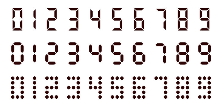 Numbers arranged in rows display digital font styles against a clean white background surface.