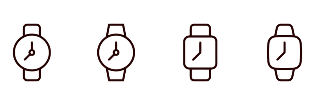 Watches rendered as clean linear icons display classic round and modern square face shapes.
