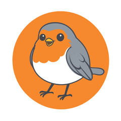 Obraz premium Cute cartoon robin bird illustration on orange circle background