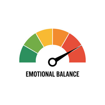Emotional balance gauge icon showing high stress level on a colorful radial scale