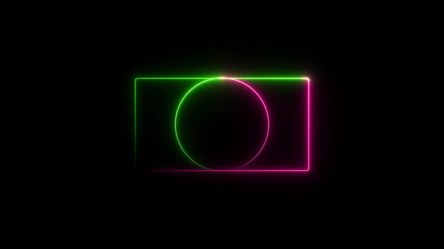 Neon rectangle and circle light frame animation.the neon one circle and one rectangle icon animation .