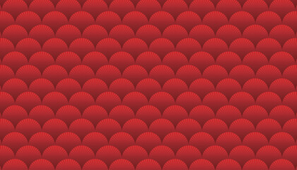 Elegant and festive red seamless wave pattern featuring traditional scallop and fish scale motifs, perfect for backgrounds, textures, packaging, invitations, and decorative designs. © mei