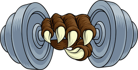 A dumb bell gym weight sports illustration of an eagle or animal monster hand holding dumbbell  © Christos Georghiou