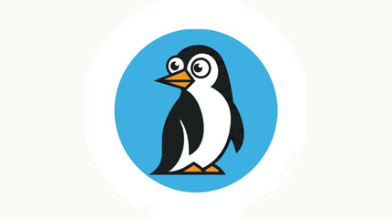 Fototapeta premium Cute cartoon penguin character illustration in a blue circle
