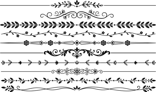 Botanical floral line dividers and geometric borders set for minimalist design.