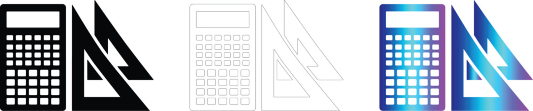 Calculator and drafting triangles vector icon set