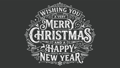 Wishing you a very merry christmas and a happy new year festive holiday greeting on dark background © firoz