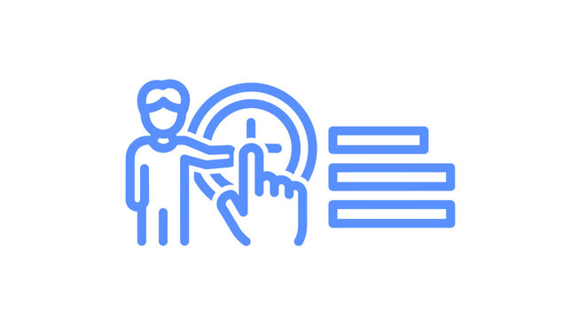 Hand pointing at person with circular selection icon.