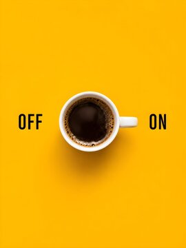 Coffee Cup On Off Switch Concept on Yellow Background