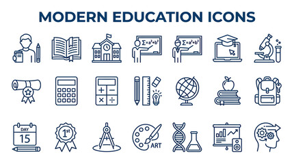 Fototapeta premium Modern Education Icons Set: Learning, School, Science, Art, Technology