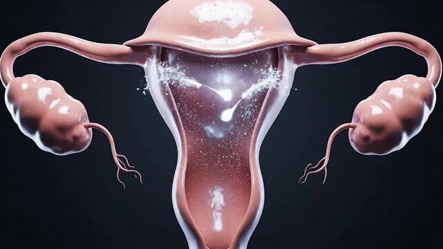 Detailed 3D Visualization Of The Female Reproductive System With Anatomical Accuracy And Educational Significance Against A Plain Black Background
