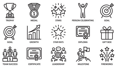 Fototapeta premium Achievement Success Line Icons Collection Outline Vector Isolated