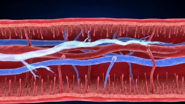 Detailed Medical CGI Visualization of Cross-Section of Nerve Bundle with Individual Axons Set Against Dark Gradient Background
