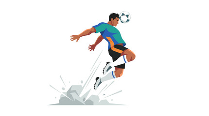 Obraz premium Athletic soccer player jumping high to perform a powerful header shot flat vector illustration.