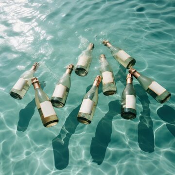 Champagne bottles refreshment sunlight outdoors.