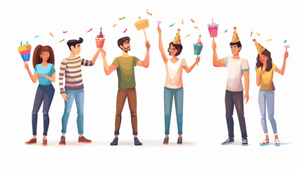 Obraz premium Diverse Group Celebrates Together With Confetti And Party Hats Joyful Festive Gathering