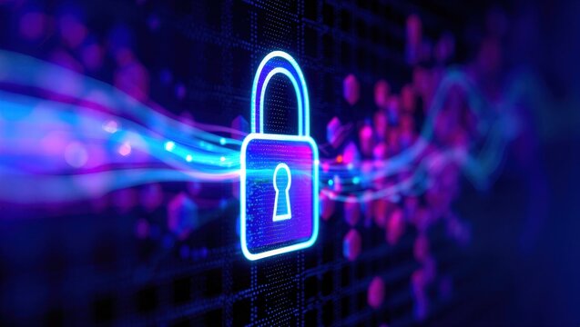 Closeup on LCD screen with focus on www padlock. Internet security cybersecurity concept. 3d illustration