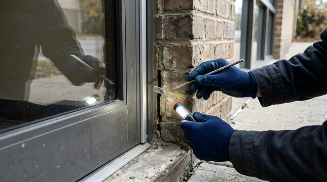 Professional pest control technician applying insecticide chemical treatment to exterior building foundation and window frames to prevent infestation with exterminator, insecticide