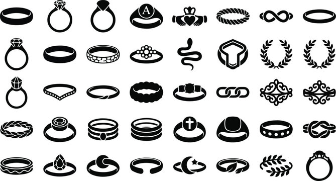 Jewelry icons featuring engagement rings and wedding bands