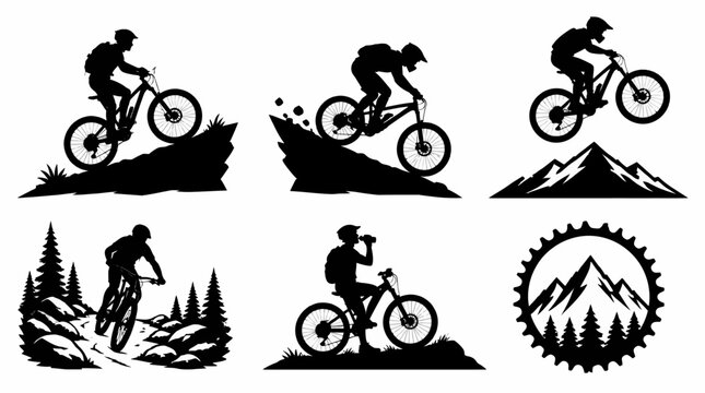 Mountain Biking Silhouette Collection, Extreme Sports Vector Icons