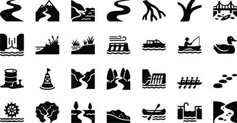 Waterway and river landscape icons for environmental mapping © Monochrome studio