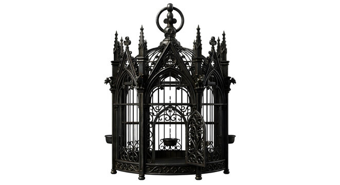 Gothic bird cage with ornate metal details