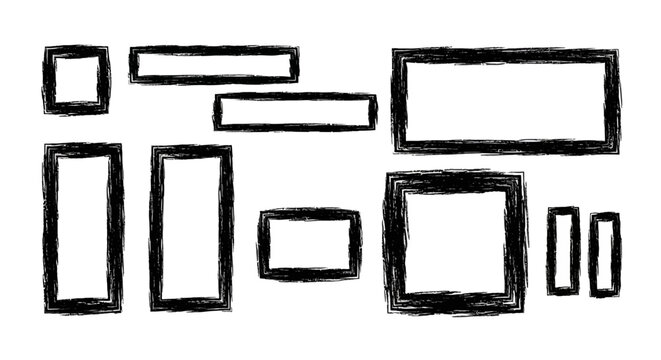 Hand drawn rectangle shapes, black outlines, geometric forms, vector icons, design elements