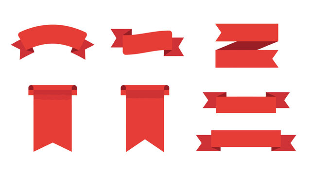 Red ribbon banners and bookmarks vector set