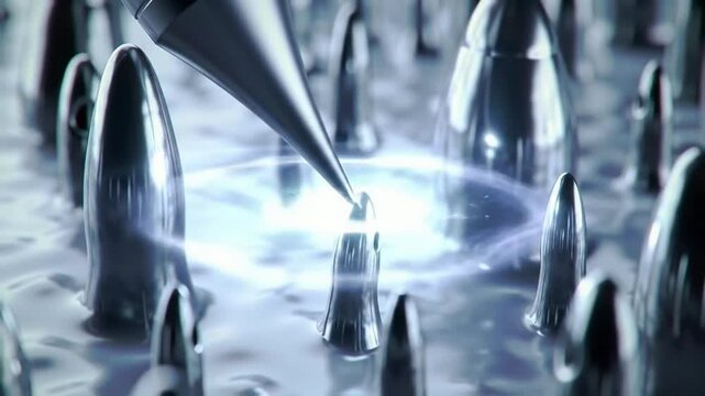 Generic Silver Medical Needle Tip Hovering Precisely Over Follicle on Smooth Surface in Advanced Medical Technology Setting