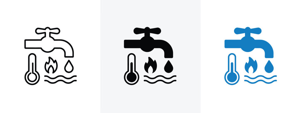Water faucet with thermometer flame and drop icons