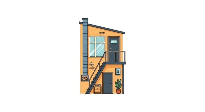 Small orange house with staircase.