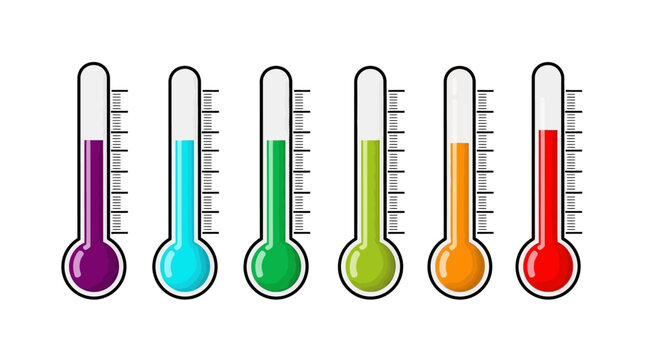 Thermometer icons, colorful temperature gauges, gradient thermometer set, vector graphics