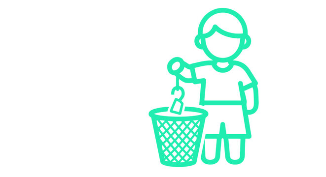 Child throwing trash into waste bin illustration.