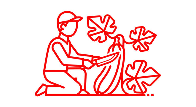 Illustration of person watering a growing plant with maple leaves.