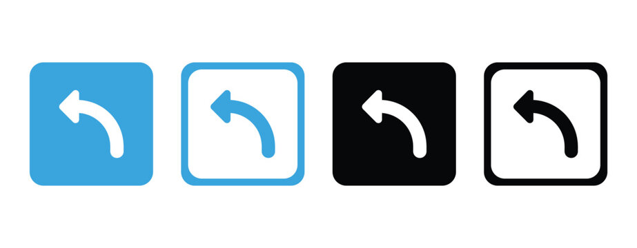 Curved arrow icon set flat design with blue white and black color variations back bend
