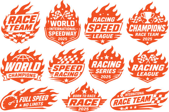 Custom Racing Team Badges and Flaming Speed Logos Collection