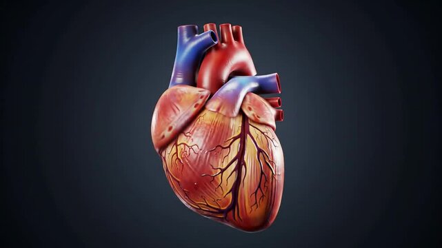Hyper-Realistic Anatomically Accurate Human Heart Beating Rhythmically Against Dark Background