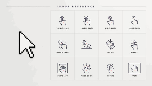 Flat line icon set of basic mouse and touchpad gestures for user interface design . Vector illustration.